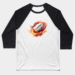 Flamming Rugby Ball Baseball T-Shirt